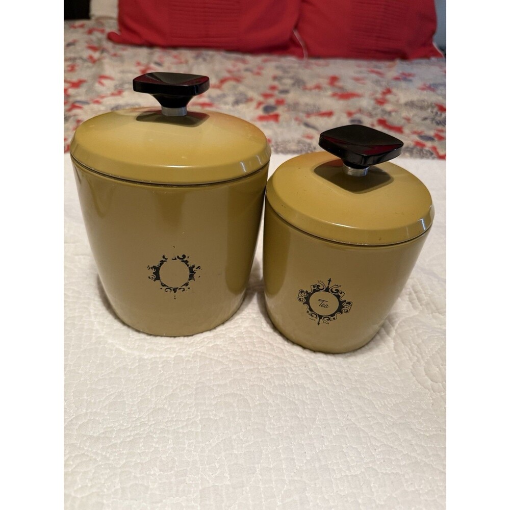 Vtg West Bend MCM Harvest Gold Kitchen Canisters 70's Coffee Tea